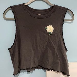 Ruffle Edge Crop Muscle T with White Rose Patch